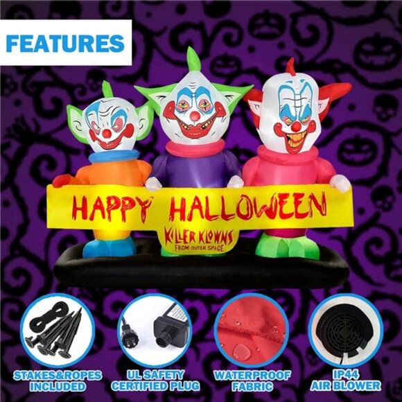 6ft Long Halloween Inflatable Three Killer Clowns Decoration Blow - Picture 6 of 7